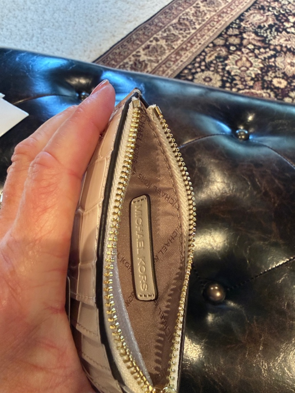 Michael Kors Patent Croc Card Case in Beige - Picture 3 of 6